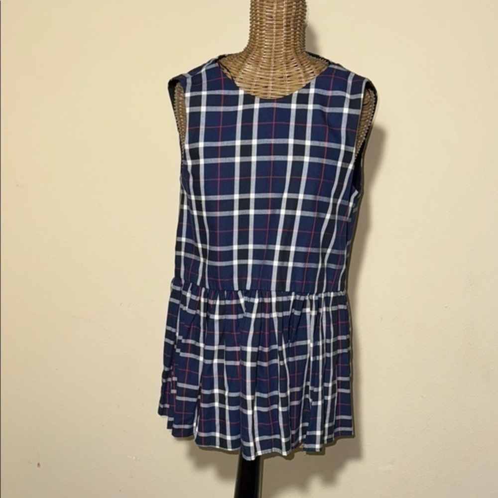 Zara Plaid Sleeveless Peplum Top XS Tie Back